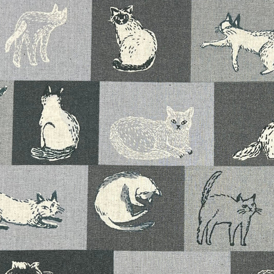 Westex-Cat Blocks Gray on Cotton/Linen Canvas-fabric-gather here online