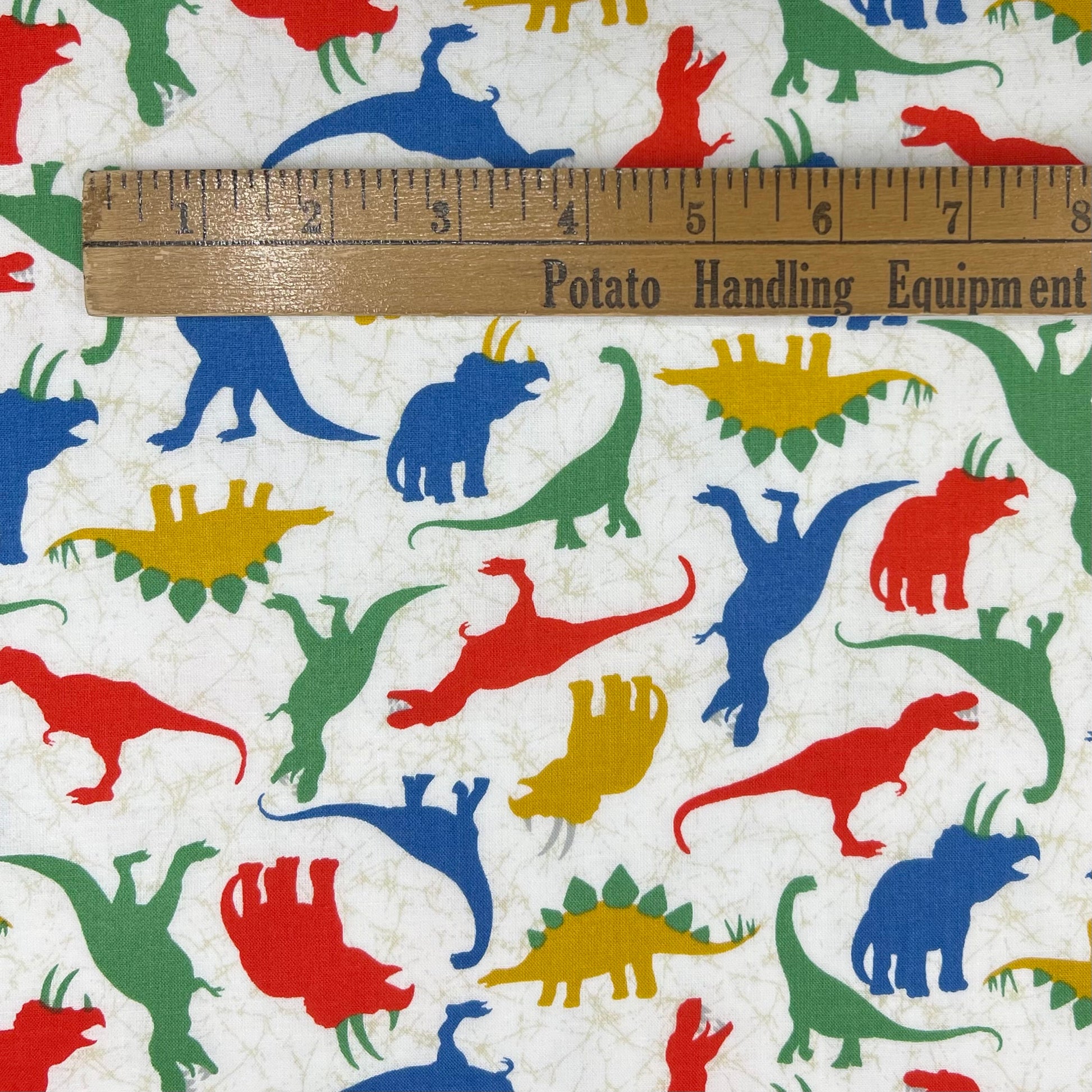 Sevenberry-Primary Dinosaurs on Cotton Shirting-fabric-gather here online