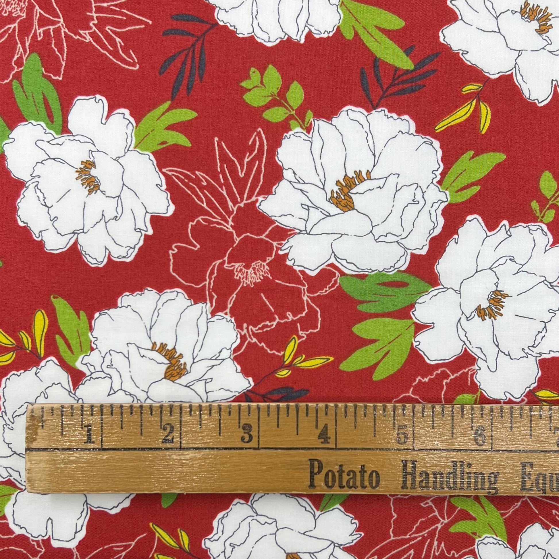 Kokka-White Peony Blooms On Red on Organic Cotton Lawn-fabric-gather here online