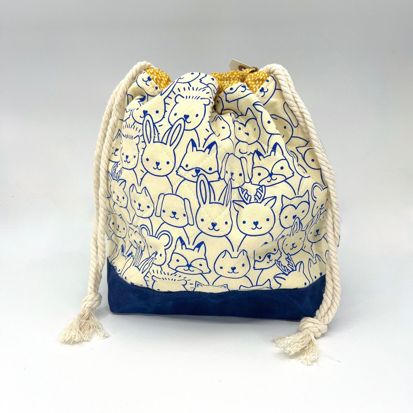 Denise Snow Williams-One of a Kind Drawstring Project Bags-craft organizer-Medium - Quilted Animal Crowd w/ Int Zip Pocket-gather here online