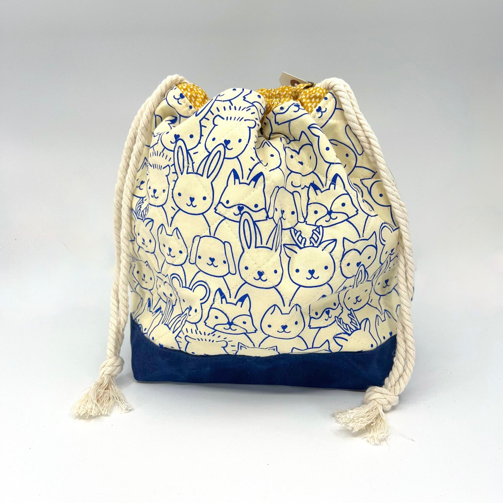 Denise Snow Williams-One of a Kind Drawstring Project Bags-craft organizer-Medium - Quilted Animal Crowd w/ Int Zip Pocket-gather here online
