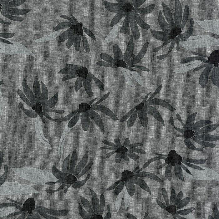 Robert Kaufman-Black Eyed Susans on Graphite-fabric-gather here online