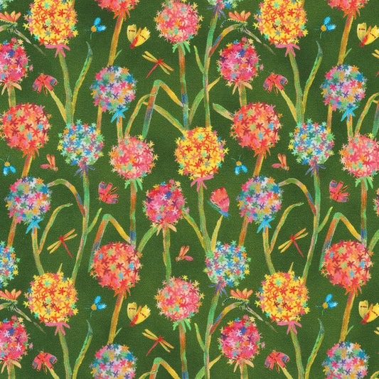 Robert Kaufman-Dragonflies in Flowers on Mint-fabric-gather here online