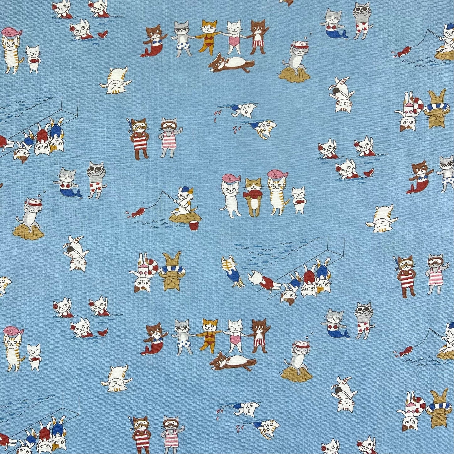 Kokka-Seaside Cats on Sheeting-fabric-gather here online