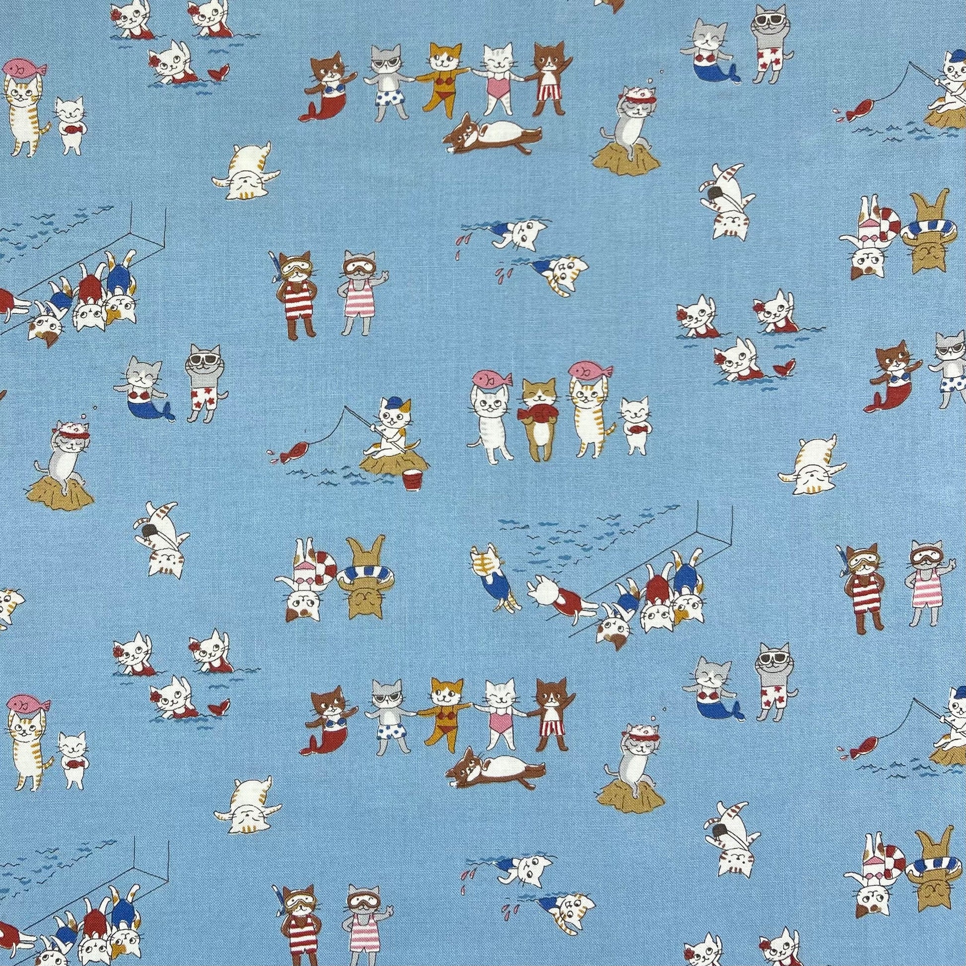 Kokka-Seaside Cats on Sheeting-fabric-gather here online