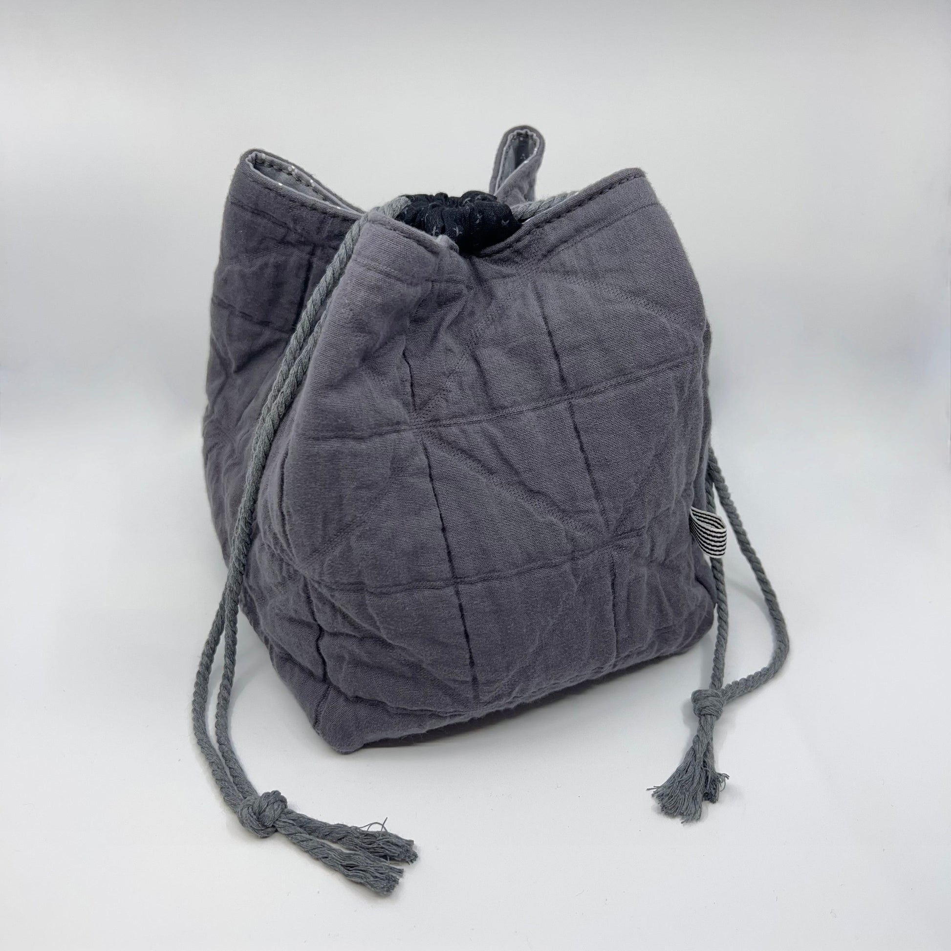 Denise Snow Williams-One of a Kind Drawstring Project Bags-craft organizer-Square Bottom - Grey Quilted w/ Int Pocket-gather here online