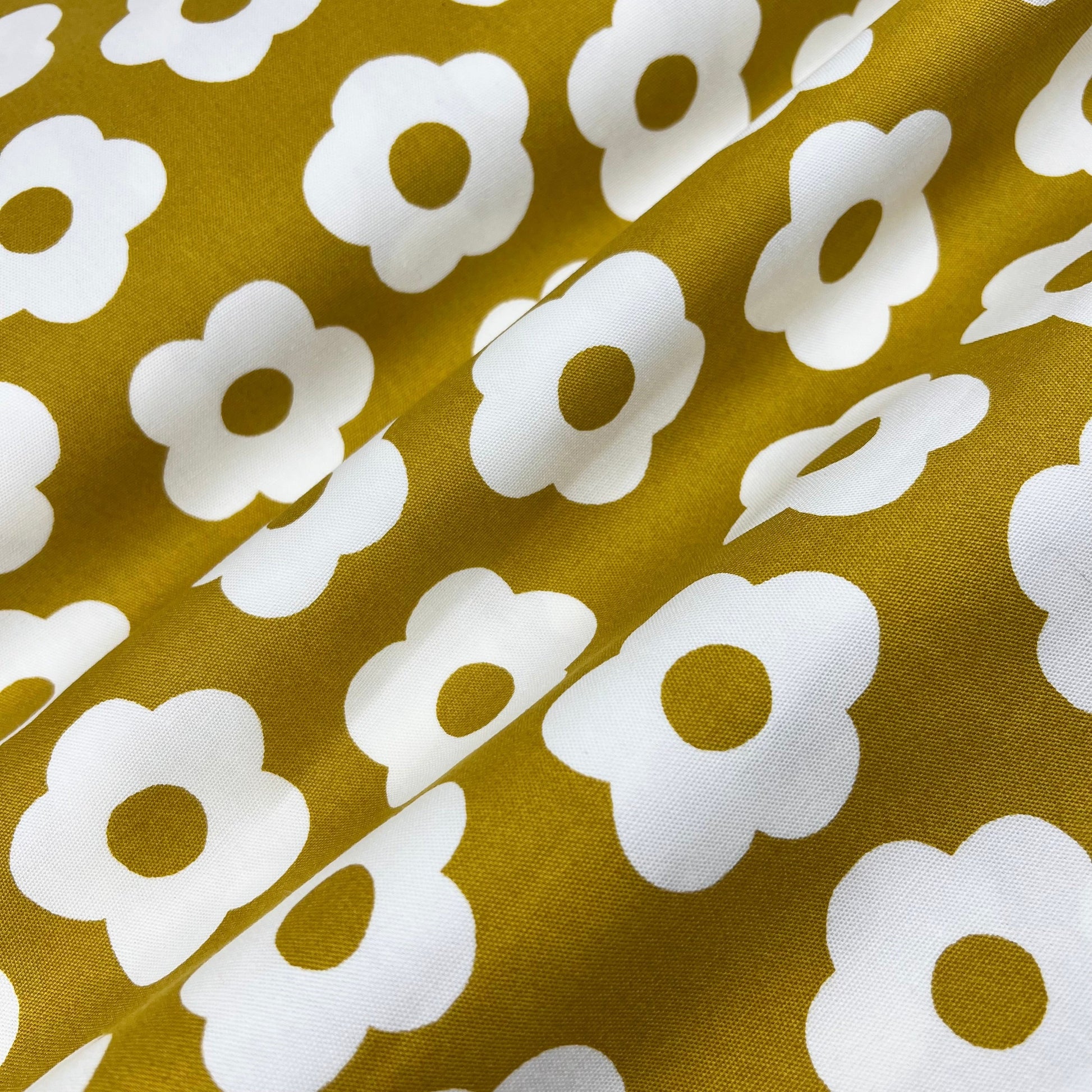 Westex-Pop Daisy On Mustard on Cotton Oxford-fabric-gather here online