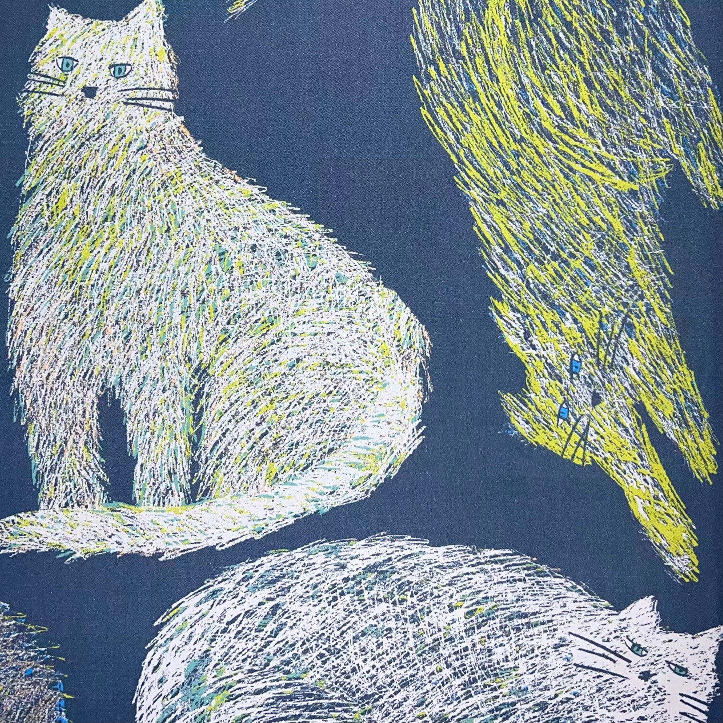 Kokka-Scribbly Cats on Brushed Cotton Sheeting-fabric-gather here online