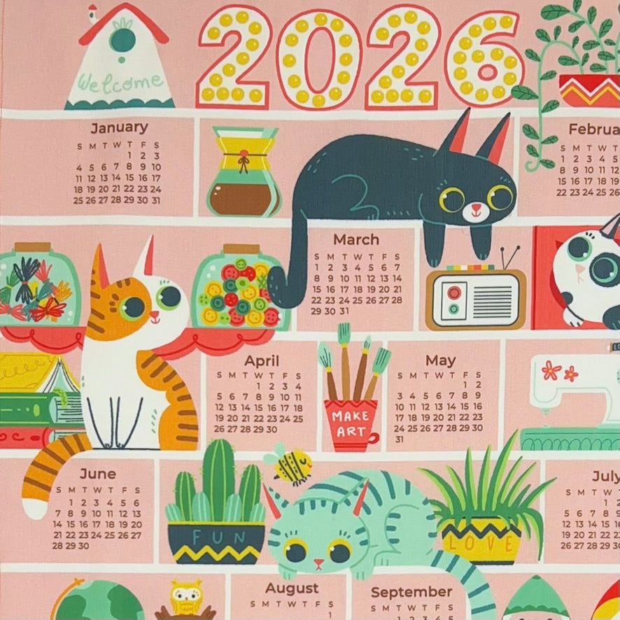 gather here-2026 Tea Towel Calendar - Bookshelf Cats-tea towel calendar-gather here online