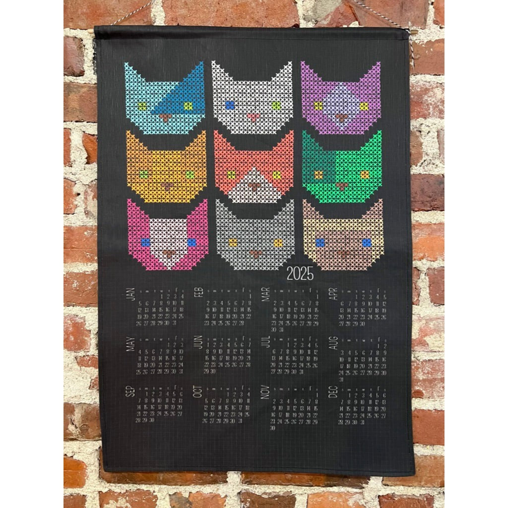 gather here-2025 Tea Towel Calendar - Cat Cross-Stitch-tea towel calendar-gather here online