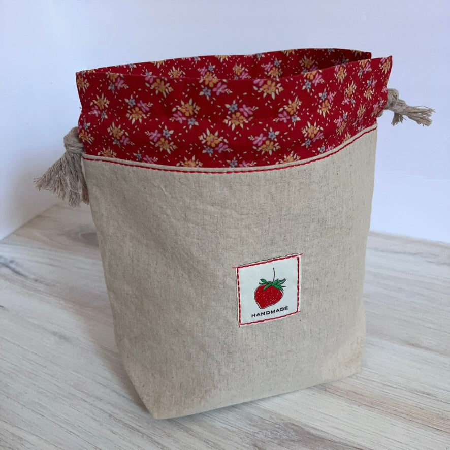 Denise Snow Williams-One of a Kind Drawstring Project Bags-craft organizer-Medium - Strawberry Canvas w/ Int Zip Pocket-gather here online