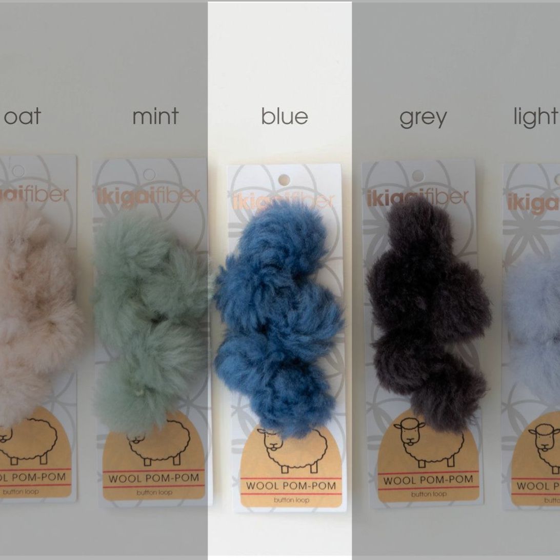 Ikigai Fiber-Wool Pom-Pom 5 Pack, 4cm-pompoms-Blue-gather here online