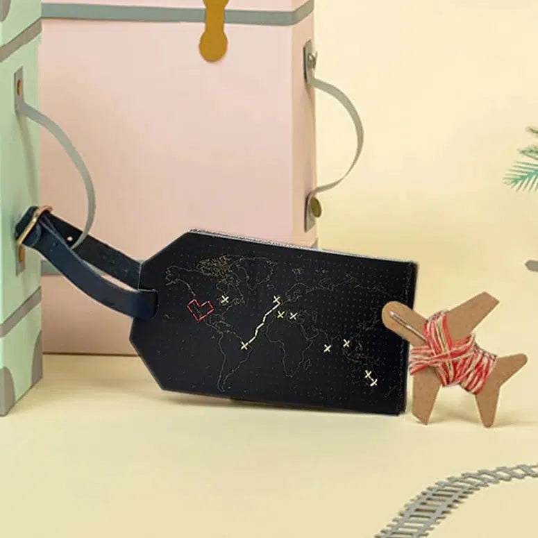 Stitch Where You ve Been Luggage Tag Black Vegan Leather