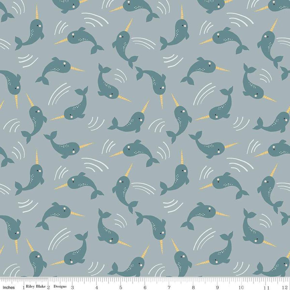 Riley Blake Designs-Narwhals Stone Blue-fabric-gather here online