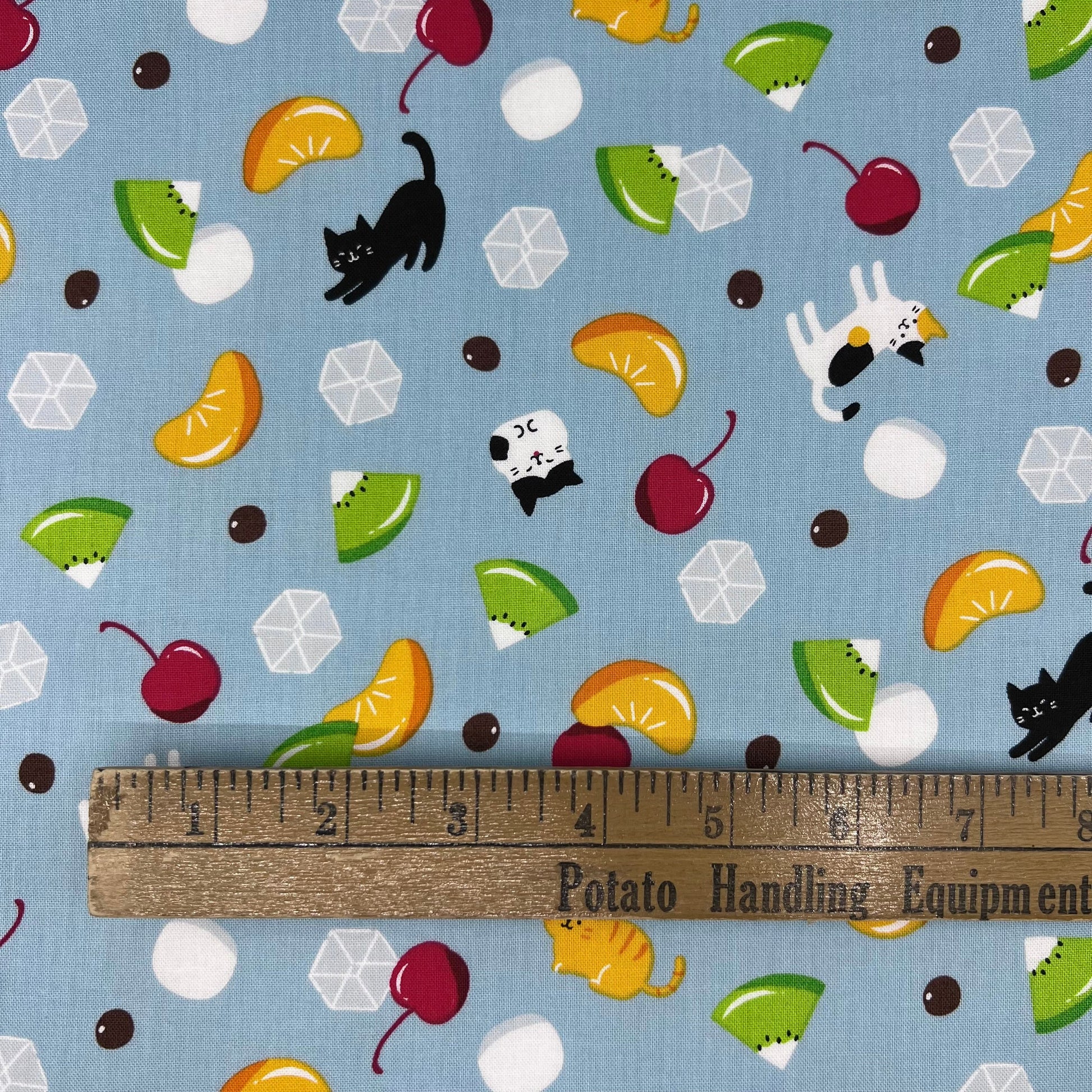 Cosmo-Fruit Cube Cats on Cotton Sheeting-fabric-gather here online