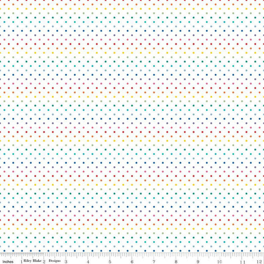 Riley Blake Designs-Swiss Dot on White Rainbow-fabric-gather here online