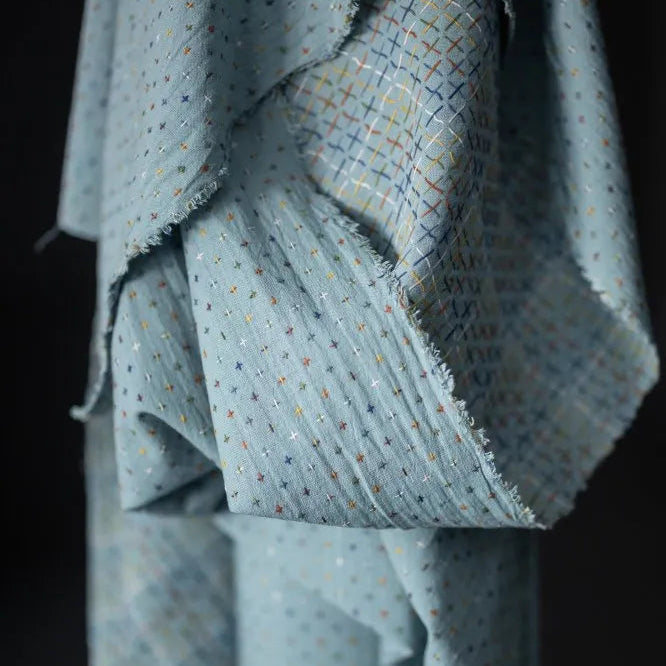 Merchant & Mills-Blue Bobbette Cross Stitch Indian Cotton-fabric-gather here online