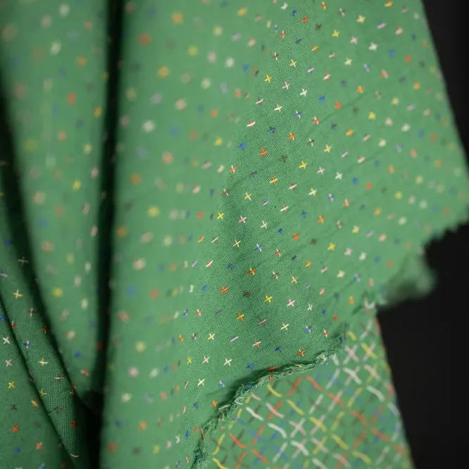 Green Bobbette Cross Stitch Indian Cotton