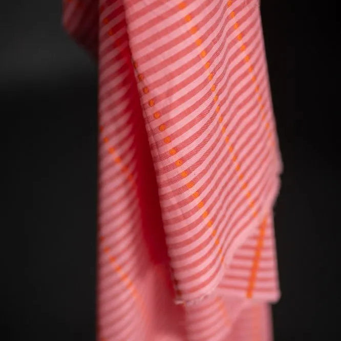 Merchant & Mills-Pink Lumiere Striped Indian Cotton-fabric-gather here online
