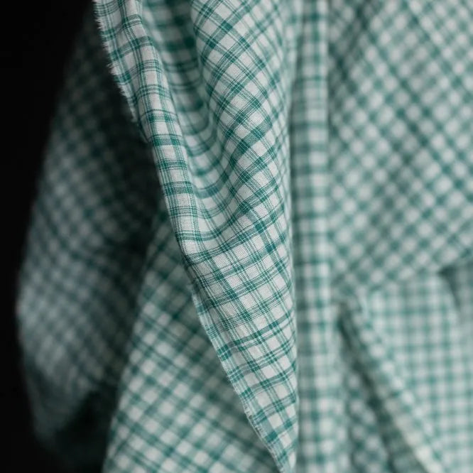 Merchant & Mills-Marley Green Handwoven Check Cotton-fabric-gather here online