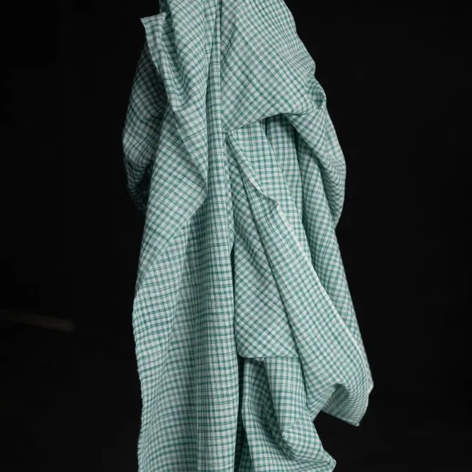 Merchant & Mills-Marley Green Handwoven Check Cotton-fabric-gather here online