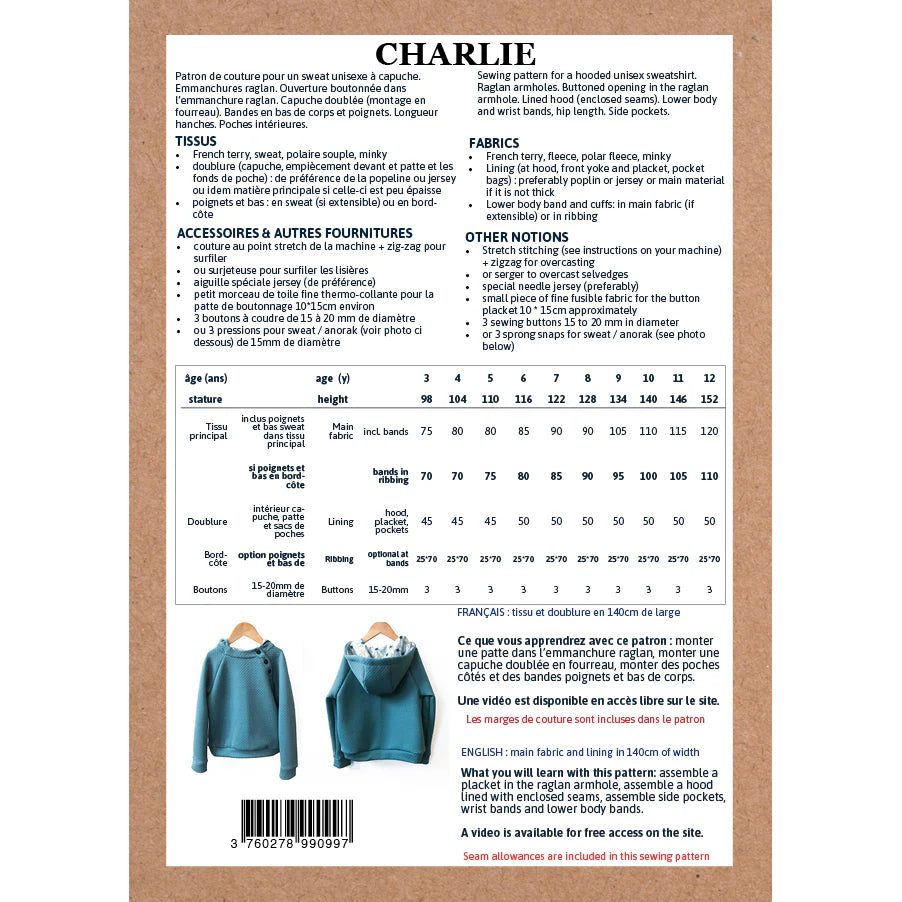 Ikatee-Charlie Hoodie Pattern-sewing pattern - kids-gather here online