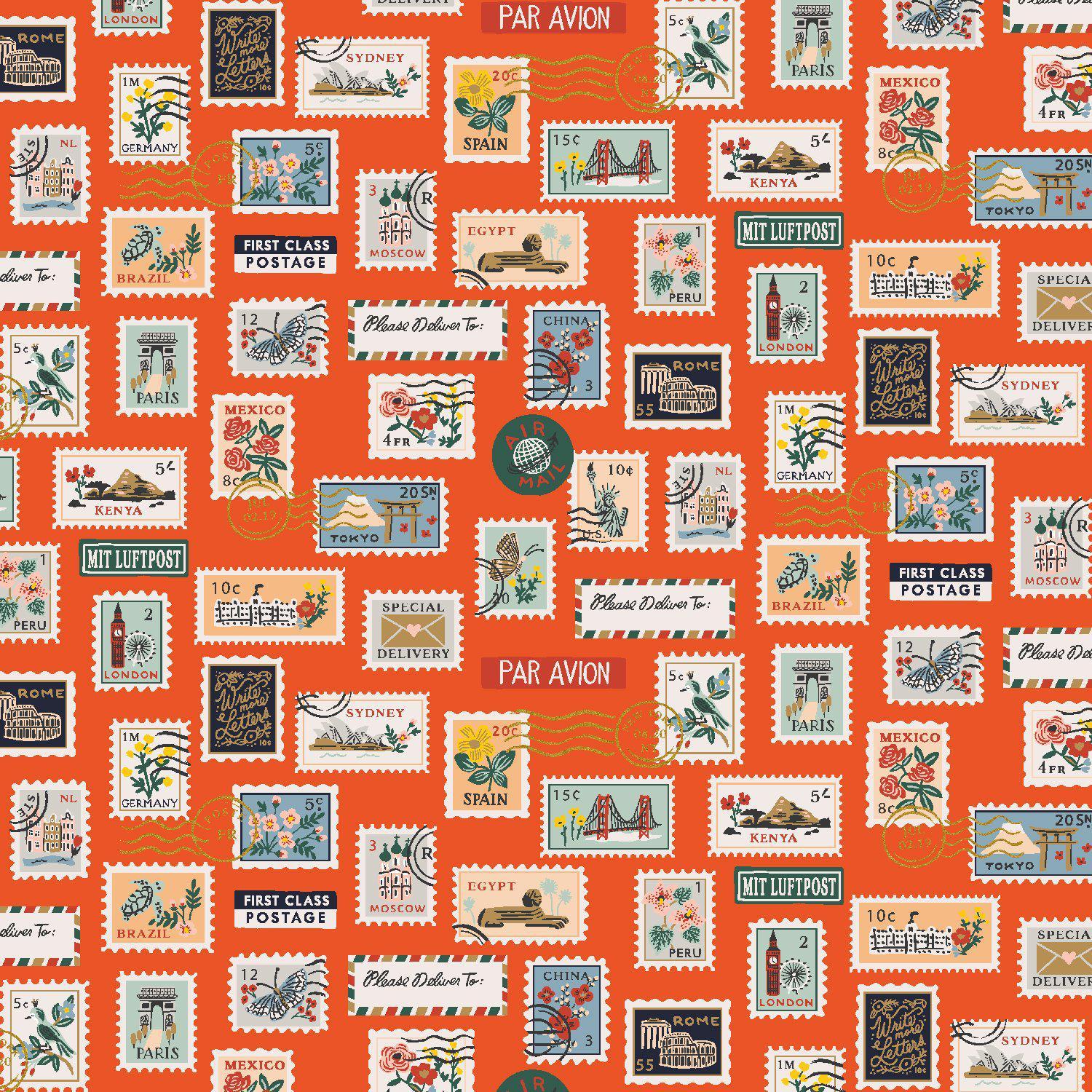 Cotton + Steel-Postage Stamp Red-fabric-gather here online