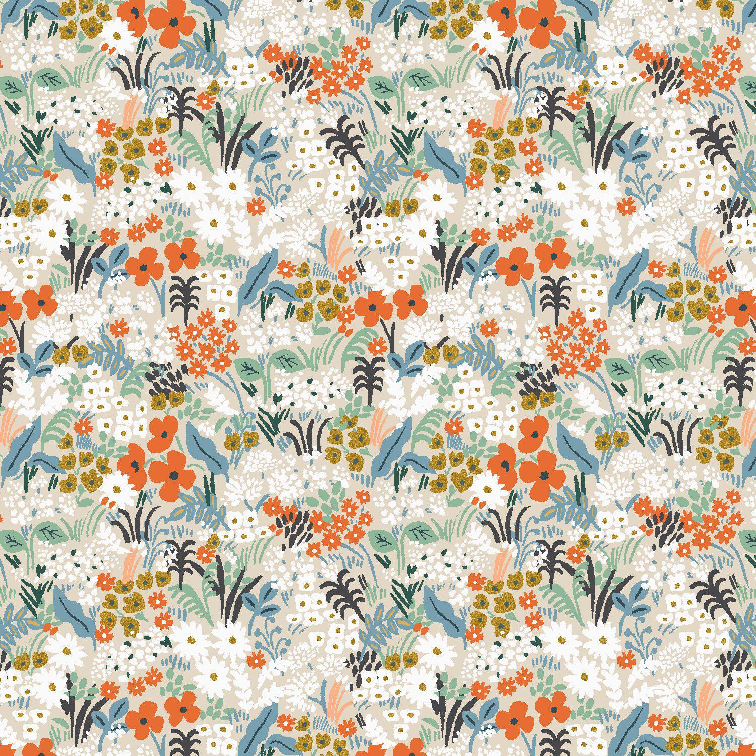 Cotton + Steel-Small Wildflower Floral Metallic Flax-fabric-gather here online