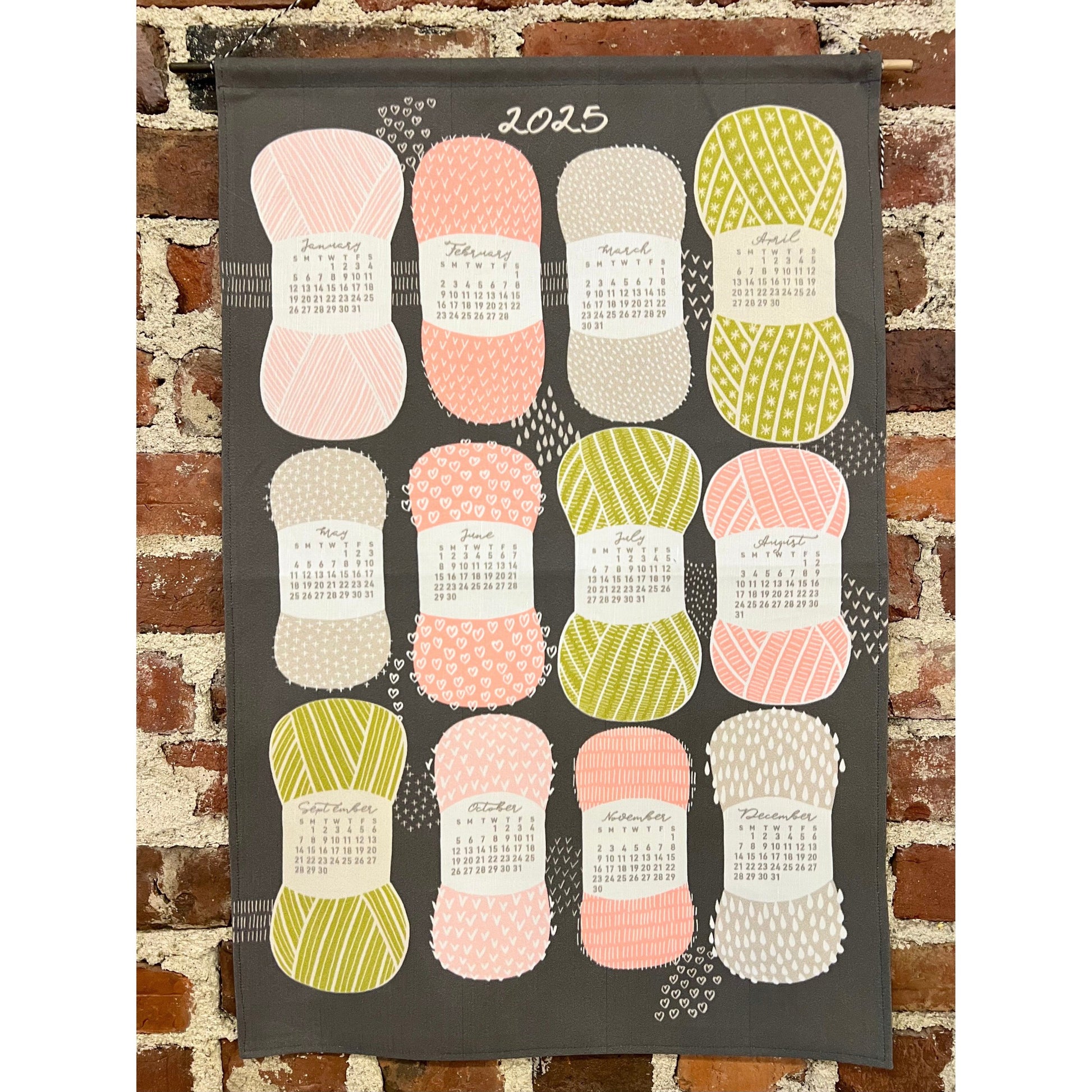 gather here-2025 Tea Towel Calendar - Yarn Balls-tea towel calendar-gather here online