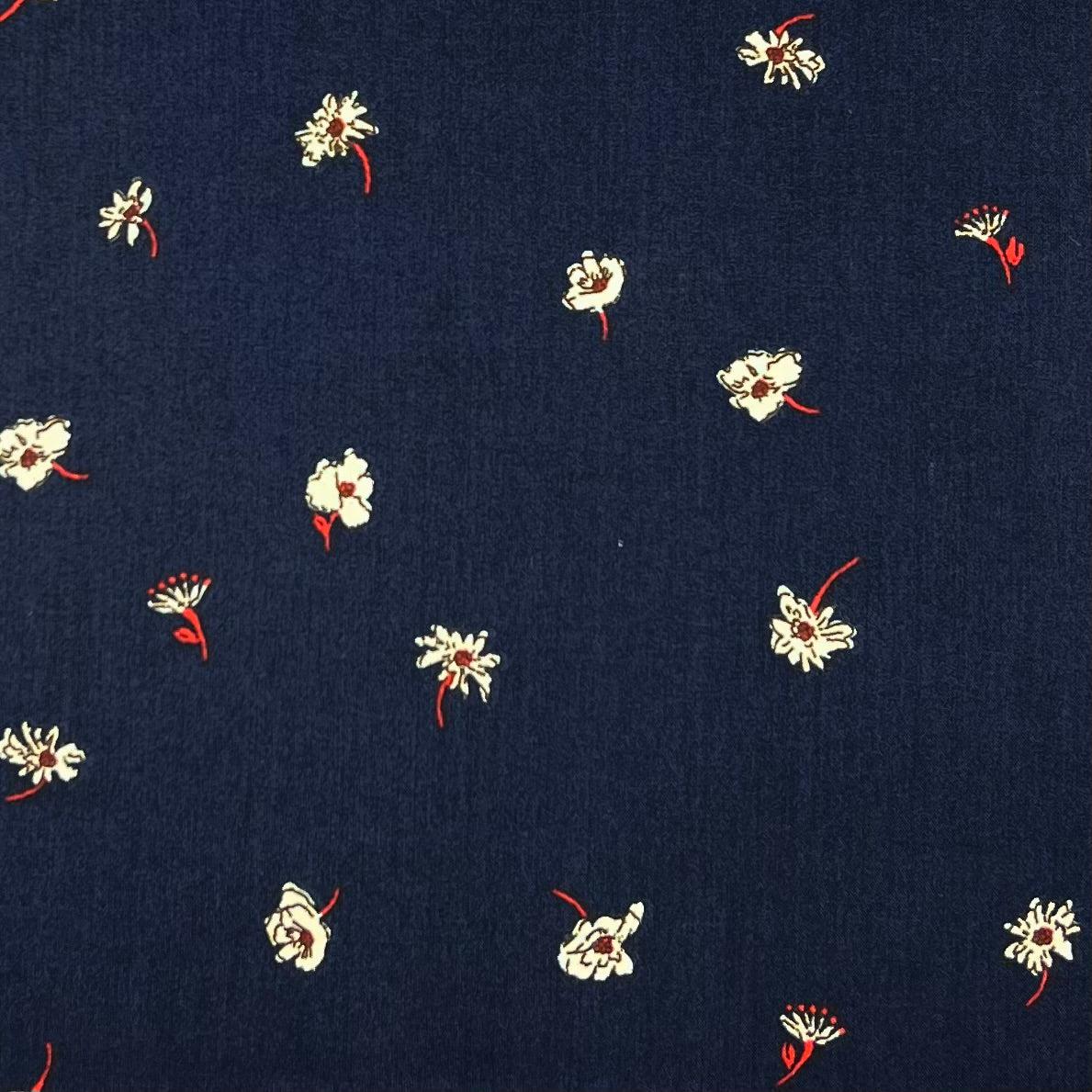 Kokka-Flower Toss Indigo on Lawn-fabric-gather here online