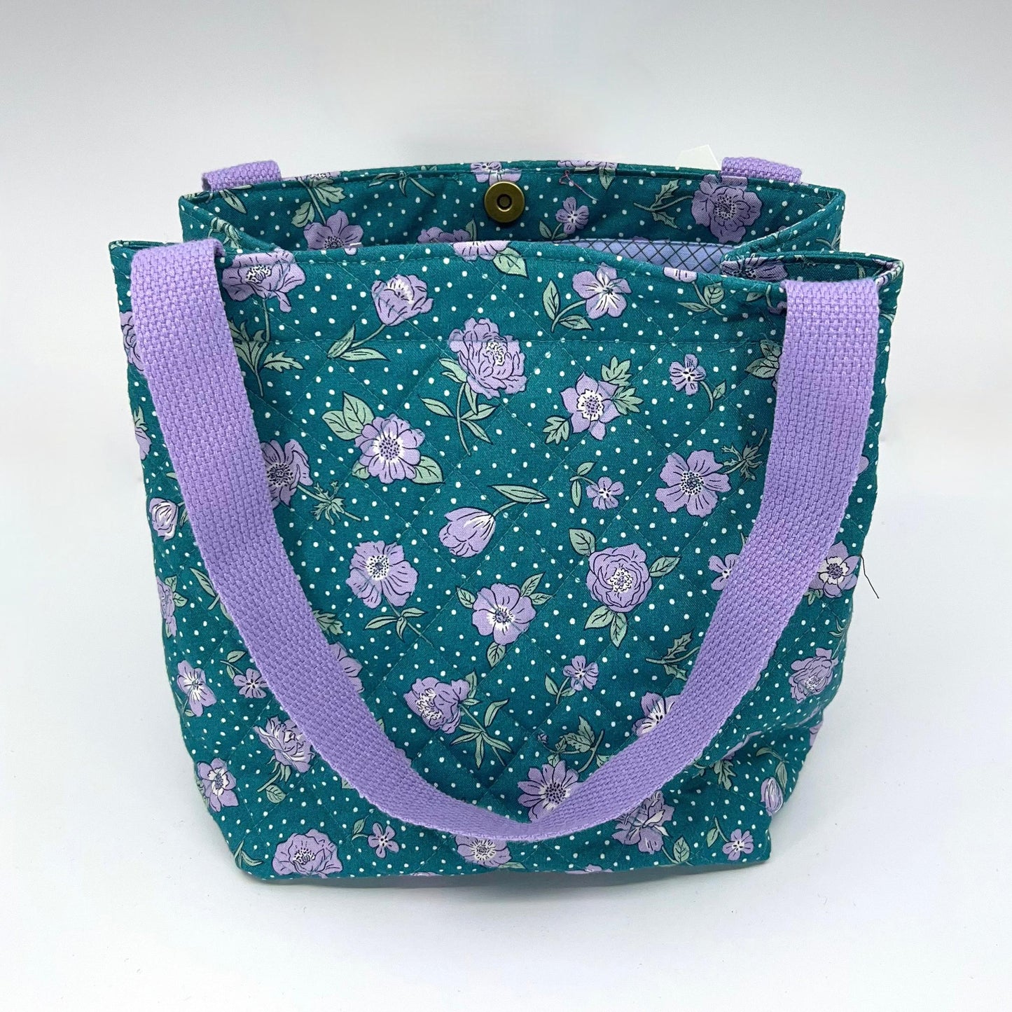 Denise Snow Williams-One of a Kind Drawstring Project Bags-craft organizer-Snap Top - Quilted Teal Floral w/ Handles & Int Zip Pocket-gather here online