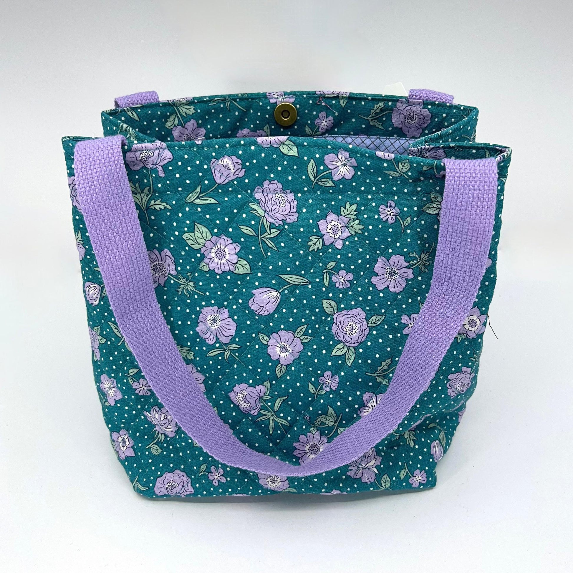 Denise Snow Williams-One of a Kind Drawstring Project Bags-craft organizer-Snap Top - Quilted Teal Floral w/ Handles & Int Zip Pocket-gather here online