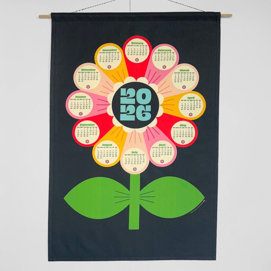gather here-2026 Tea Towel Calendar - Retro Flower-tea towel calendar-gather here online