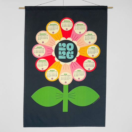 gather here-2026 Tea Towel Calendar - Retro Flower-tea towel calendar-gather here online
