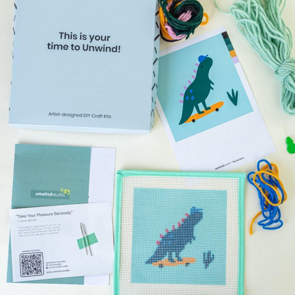 Unwind Studio-Dino the Skater - Needlepoint Kit for Kids-xstitch kit-gather here online