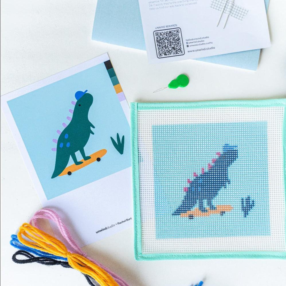 Unwind Studio-Dino the Skater - Needlepoint Kit for Kids-xstitch kit-gather here online