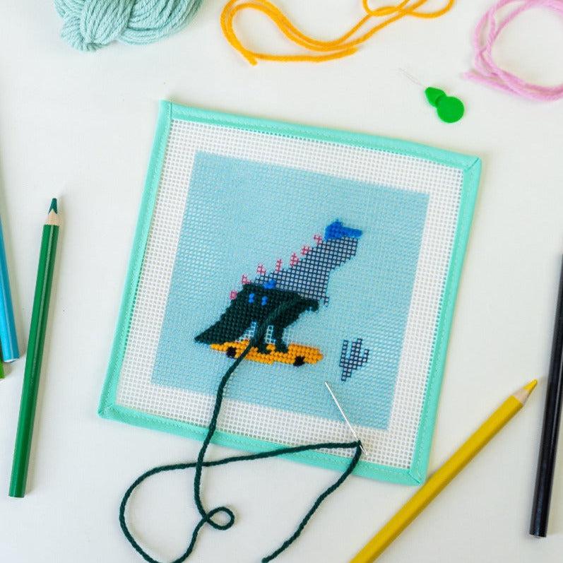 Unwind Studio-Dino the Skater - Needlepoint Kit for Kids-xstitch kit-gather here online