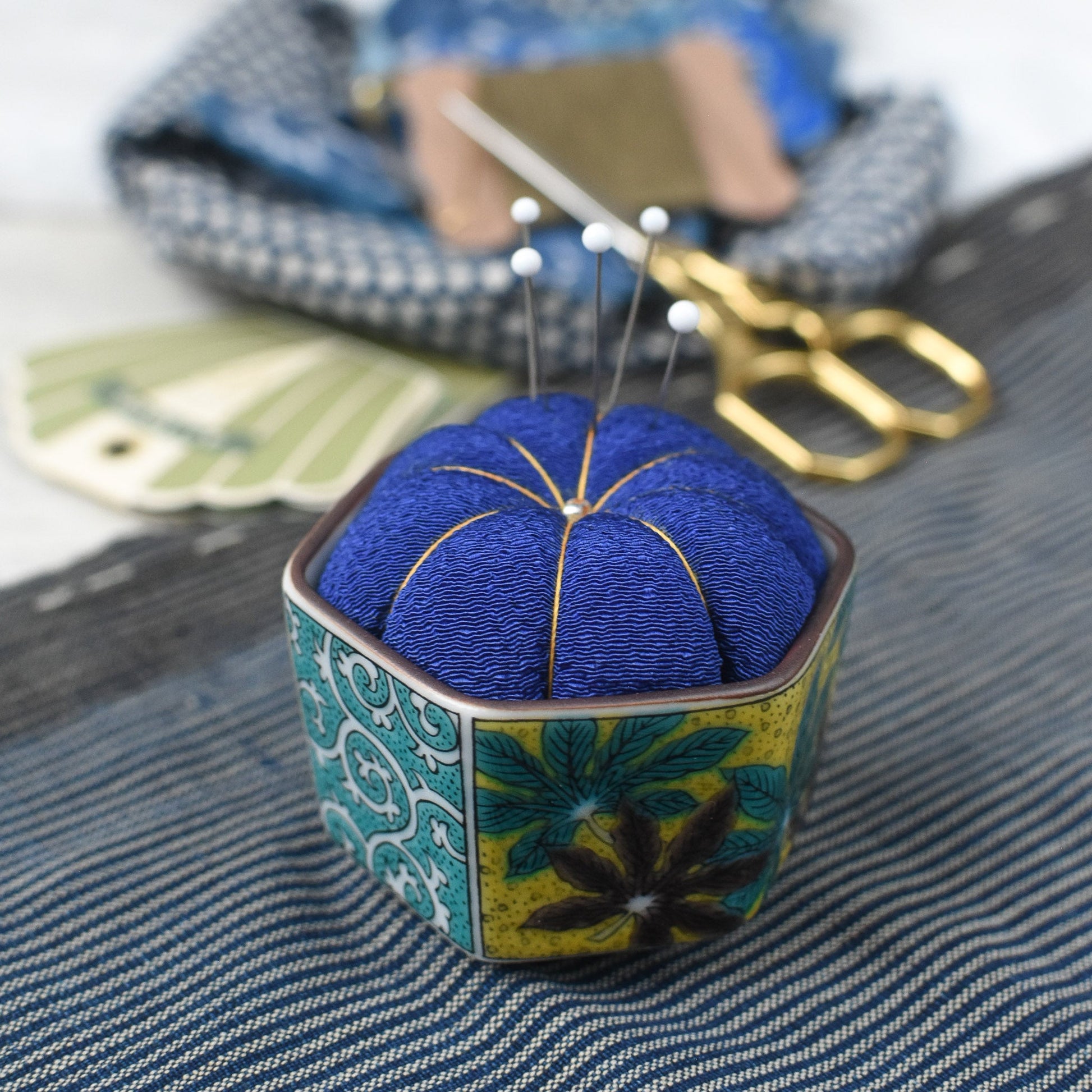 Hiro-Kutani Pin Cushion - Indigo Yoshidaya-sewing notion-gather here online