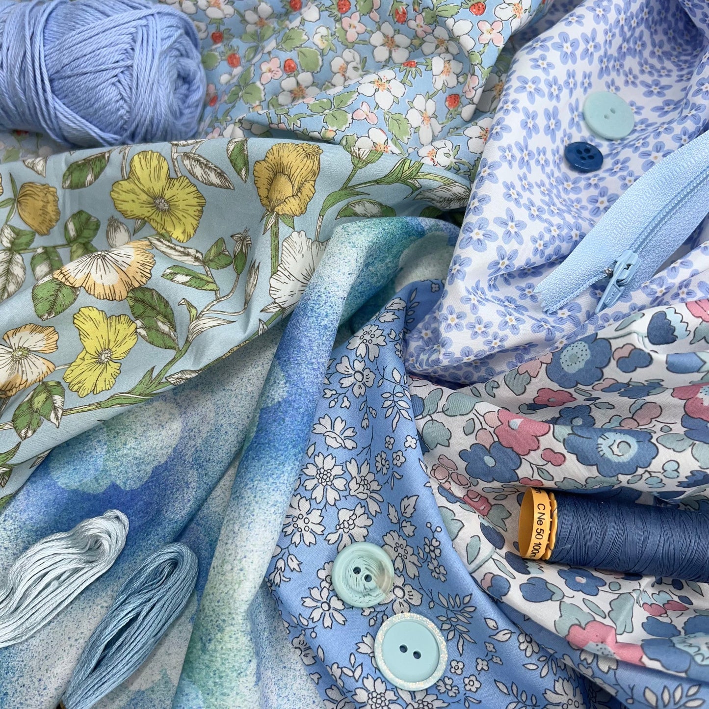 Liberty of London-Tana Lawn Color Bundle - Light Blue (6 pieces)-fat quarters-gather here online