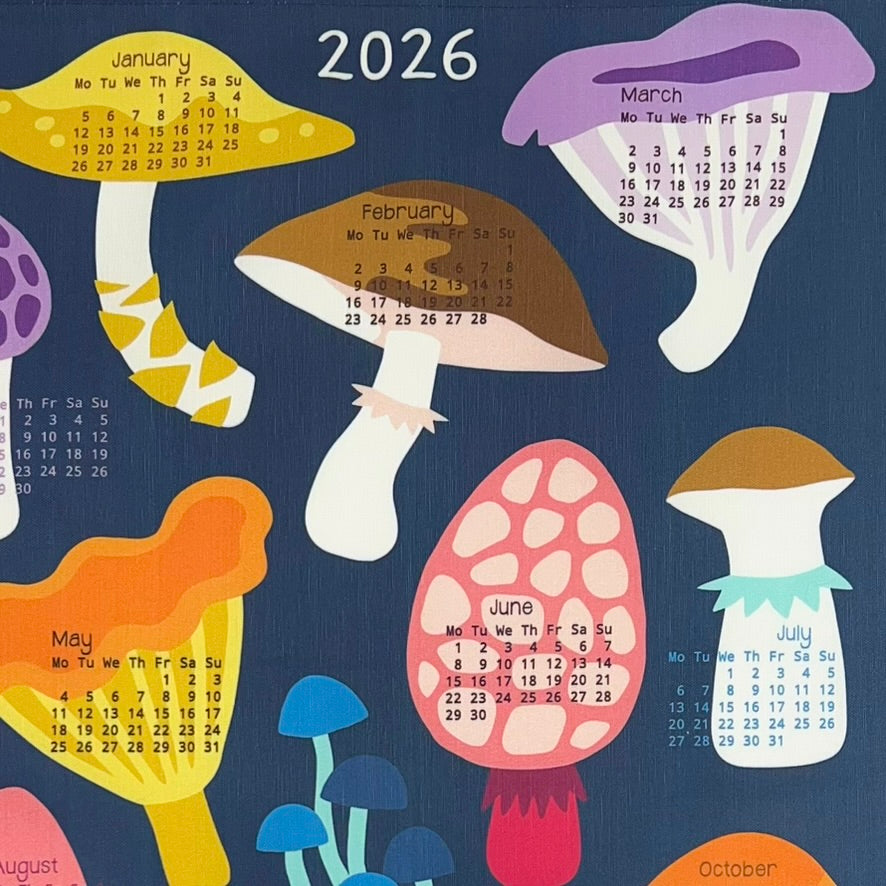 gather here-2026 Tea Towel Calendar - Mushrooms-tea towel calendar-gather here online