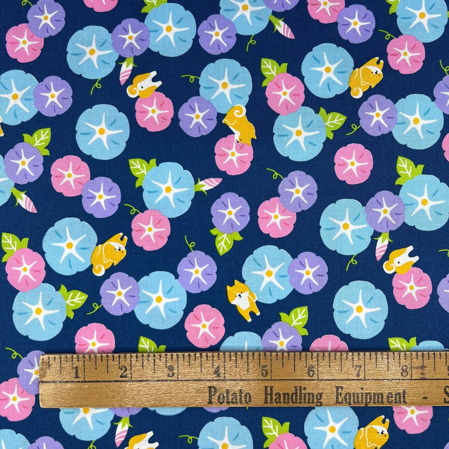 Cosmo-Shiba Hibiscus on Cotton Sheeting-fabric-gather here online