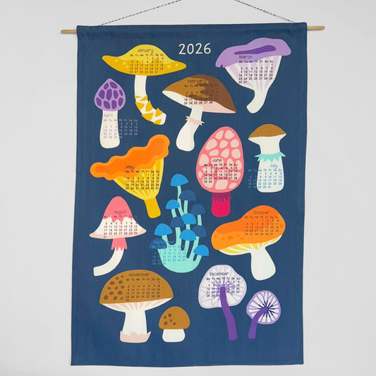 gather here-2026 Tea Towel Calendar - Mushrooms-tea towel calendar-gather here online