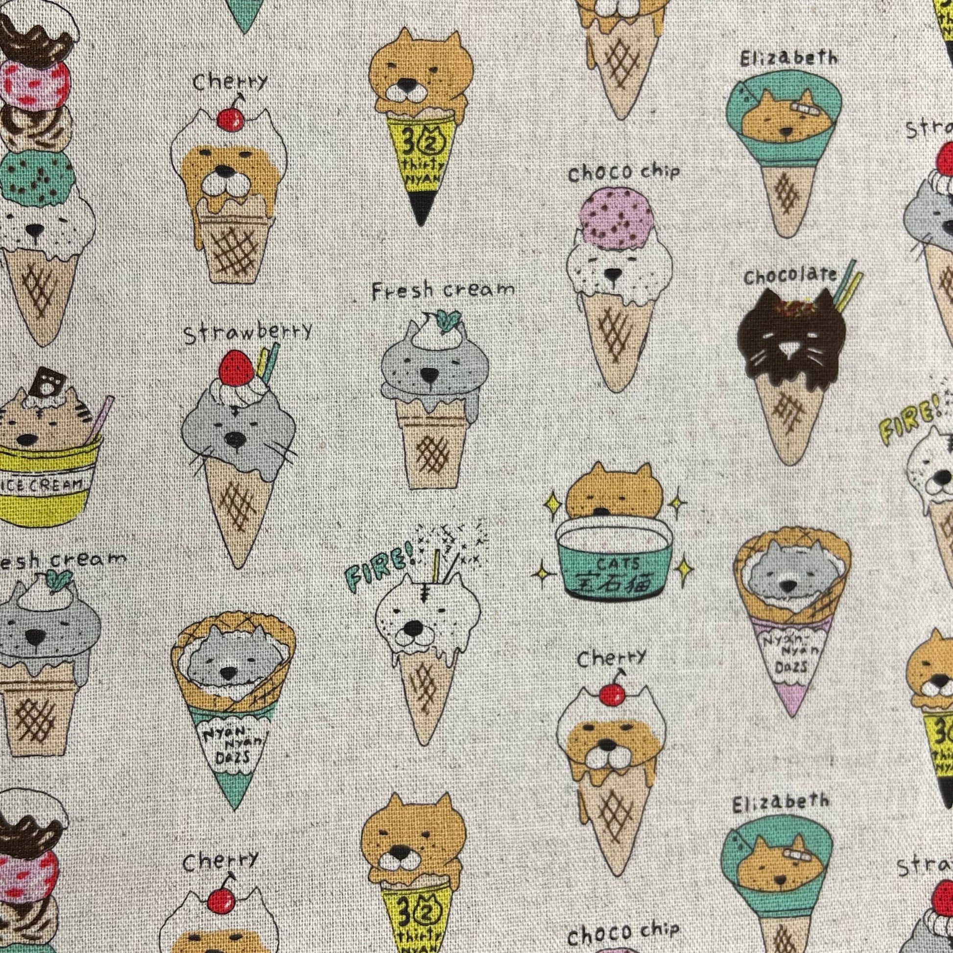 Kobayashi-Cat Ice Cream Cones on Cotton/Linen Canvas-fabric-gather here online