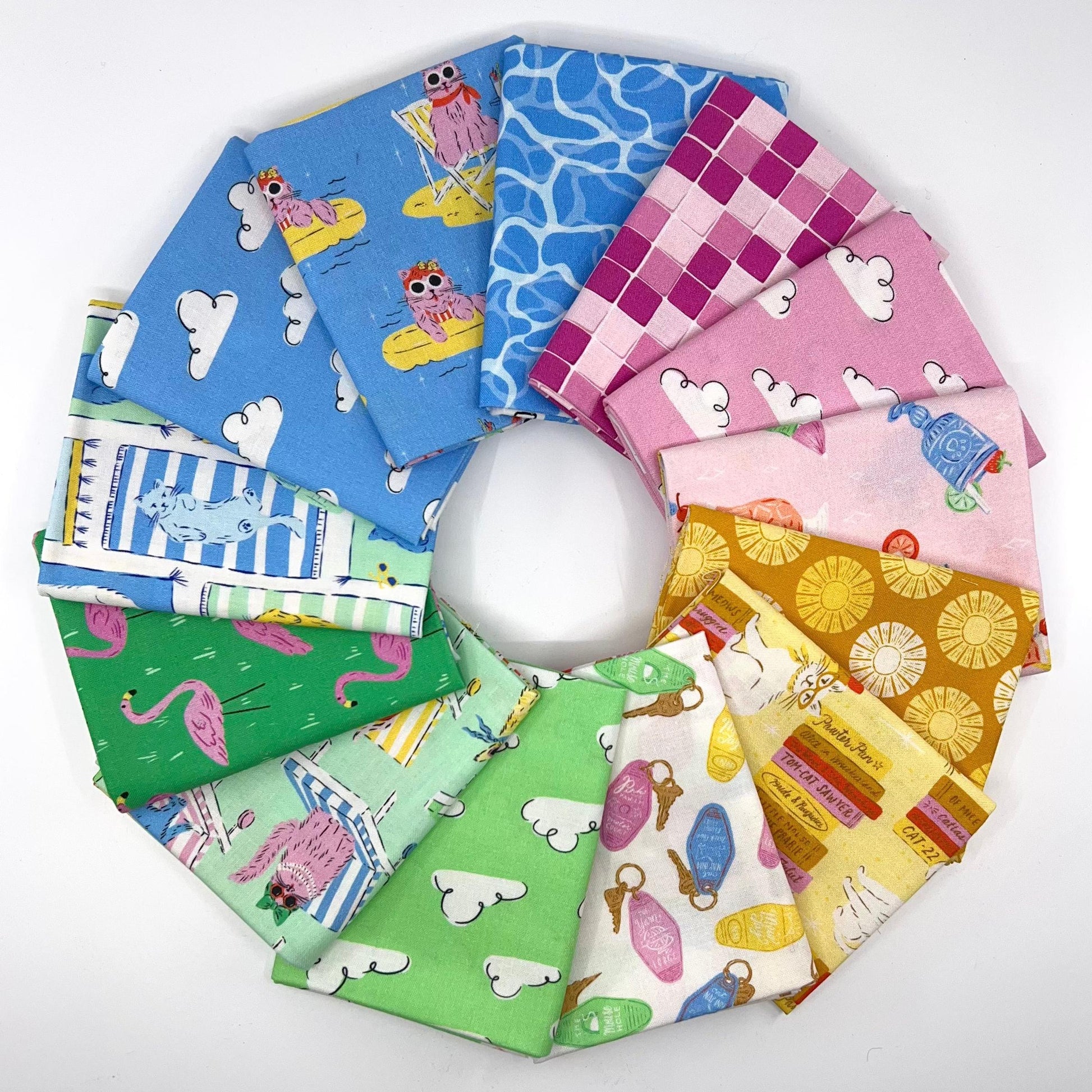 Cloud9-Fat Quarter Bundle of Poolside Purrfection (13 Pieces)-fat quarters-gather here online