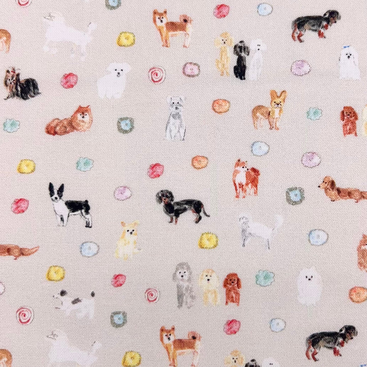 Kokka-Paper Message Dogs & Flowers on Cotton Sheeting-fabric-gather here online