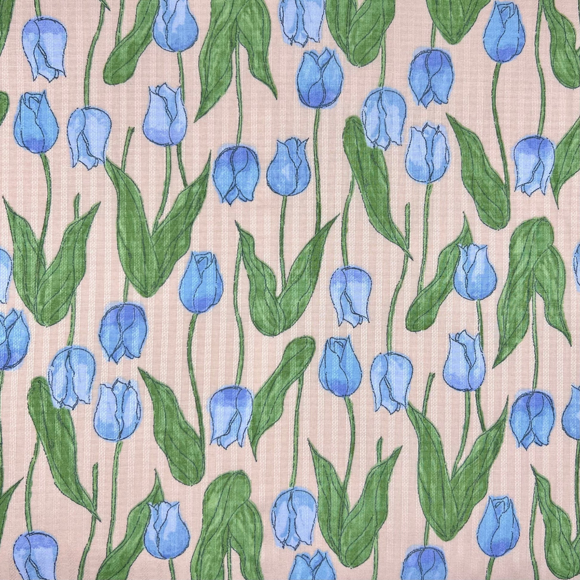 Westex-Blue Tulips on Cotton Dobby-fabric-gather here online