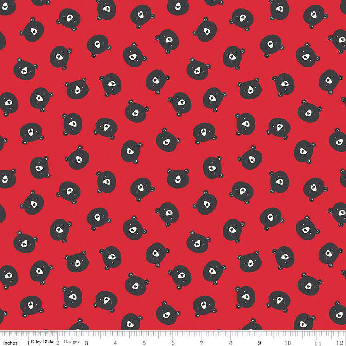 Riley Blake Designs-Adventure Bear Heads Red on Flannel-fabric-gather here online