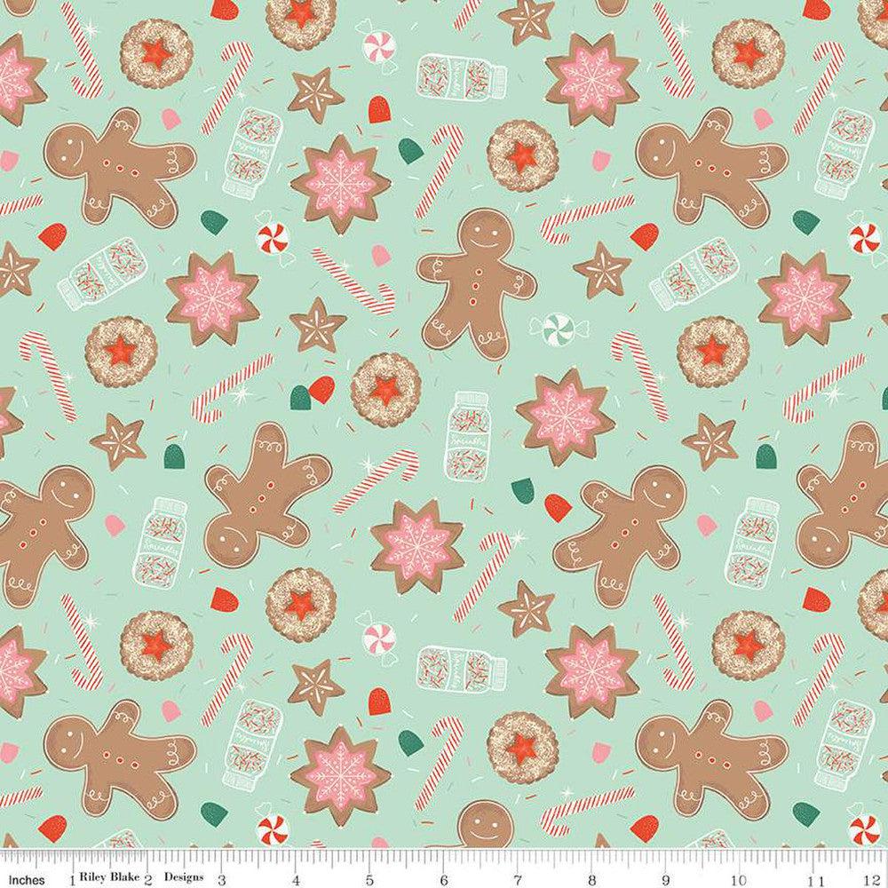 Riley Blake Designs-Gingerbread Cookies Mint on Flannel-fabric-gather here online