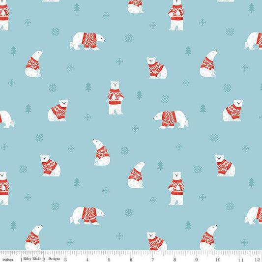 Riley Blake Designs-Polar Bears Sky on Flannel-fabric-gather here online