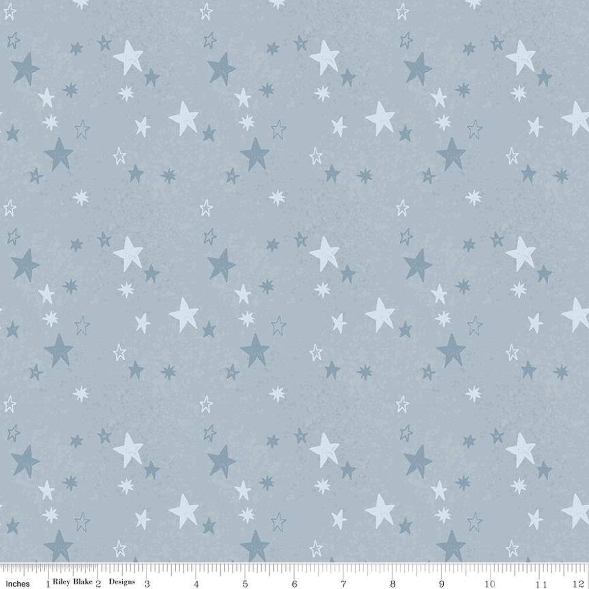 Riley Blake Designs-Stargazing Boy Stars Blue on Flannel-fabric-gather here online